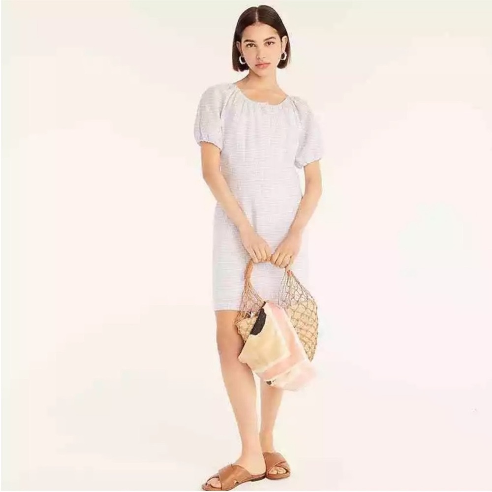NEW WITH TAGS J. Crew Gray White Check Linen V Back Havana Mariska Dress Size 14